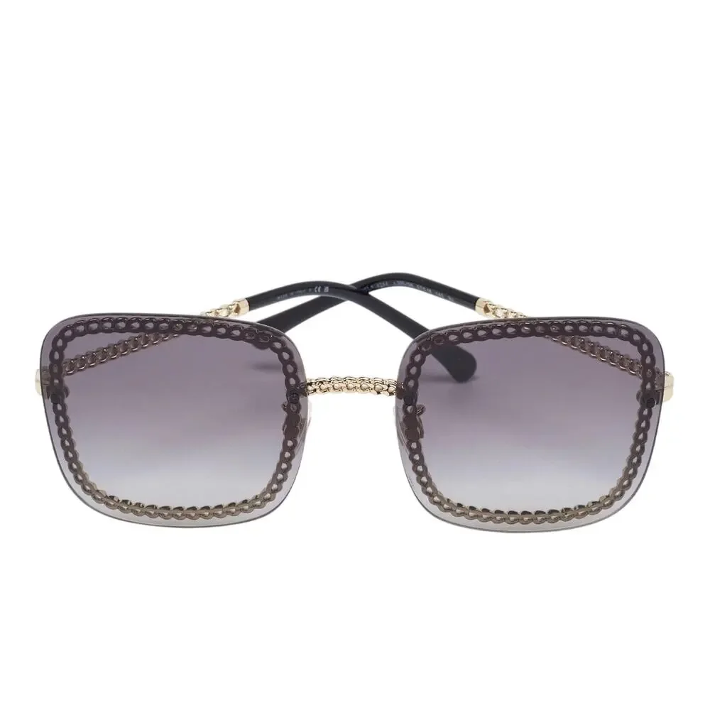Chanel CH4244 Black/Gold Chain Link Square Sunglasses Grey Gradient Lens 57mm